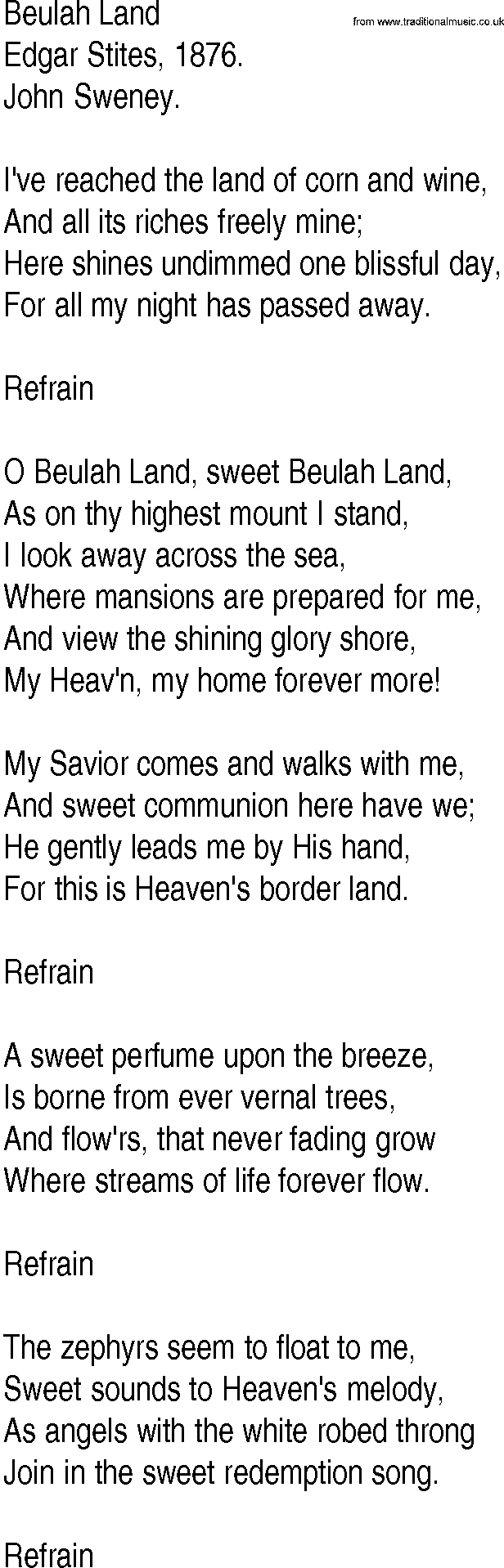 Hymn and Gospel Song: Beulah Land by Edgar Stites lyrics