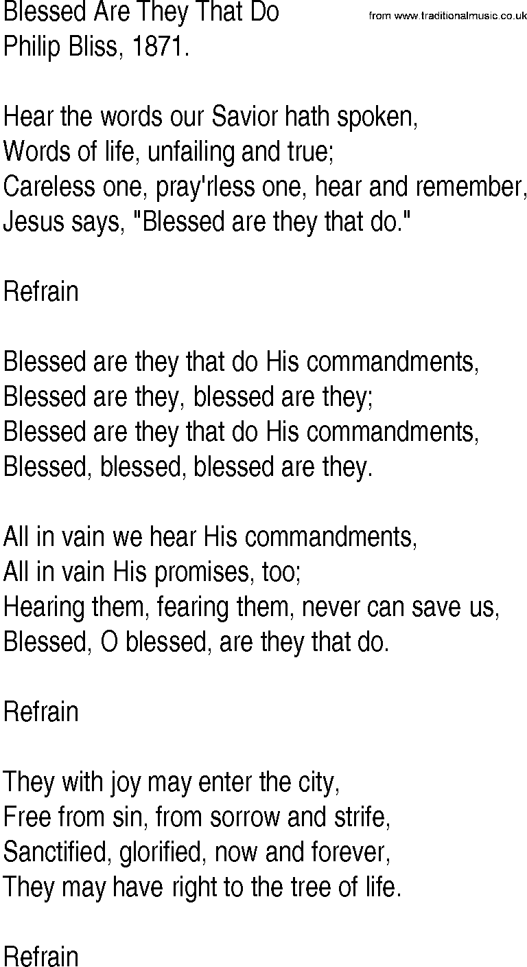 Hymn and Gospel Song: Blessed Are They That Do by Philip Bliss lyrics