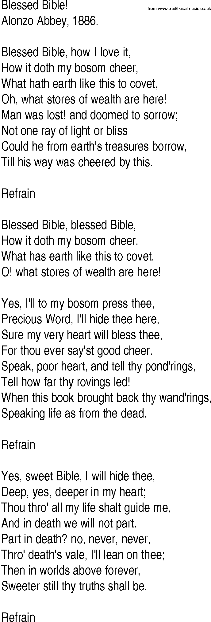 Hymn and Gospel Song: Blessed Bible! by Alonzo Abbey lyrics