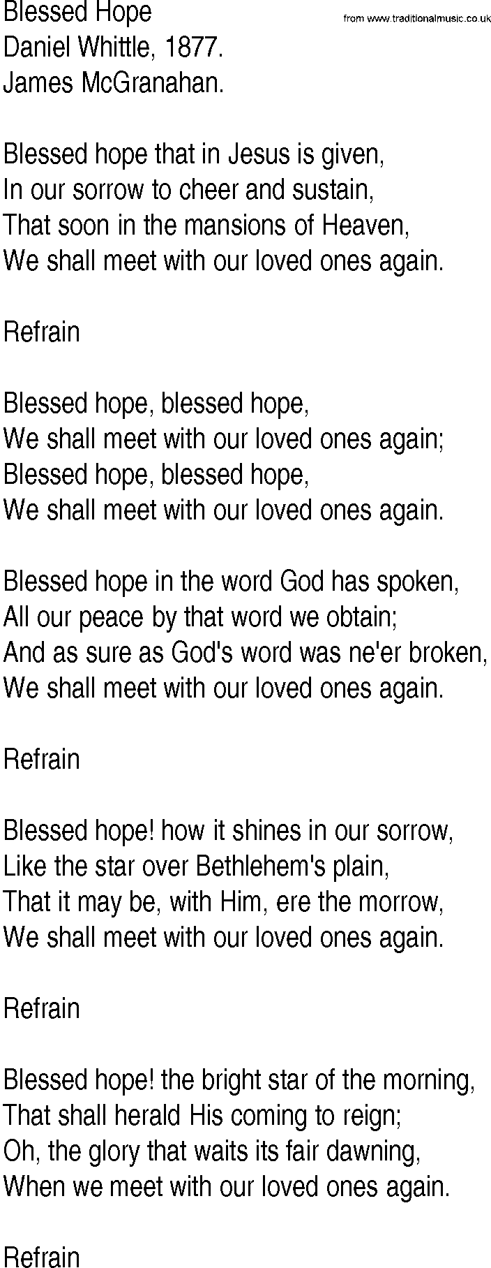 Hymn and Gospel Song: Blessed Hope by Daniel Whittle lyrics
