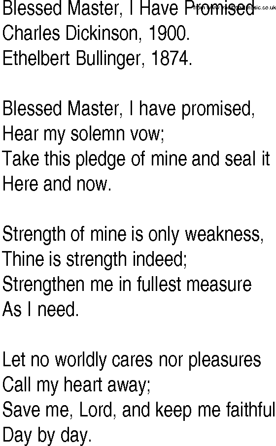 Hymn and Gospel Song: Blessed Master, I Have Promised by Charles Dickinson lyrics