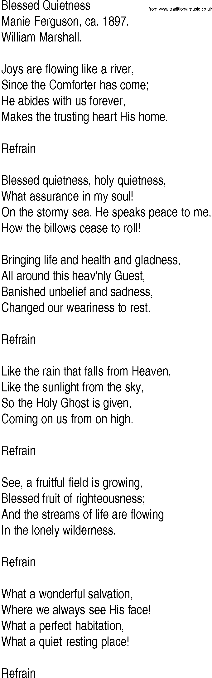 Hymn and Gospel Song: Blessed Quietness by Manie Ferguson ca lyrics