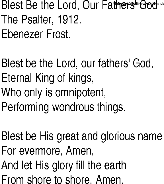 Hymn and Gospel Song: Blest Be the Lord, Our Fathers' God by The Psalter lyrics