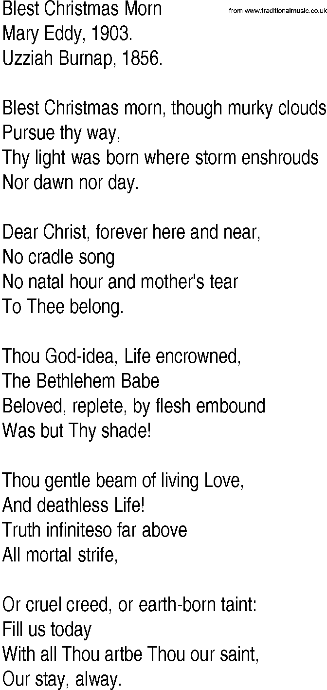 Hymn and Gospel Song: Blest Christmas Morn by Mary Eddy lyrics