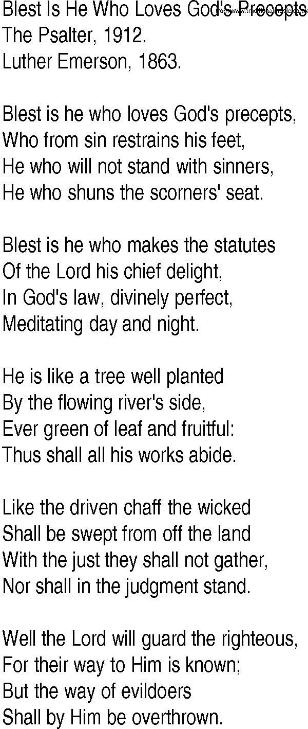 Hymn and Gospel Song: Blest Is He Who Loves God's Precepts by The Psalter lyrics