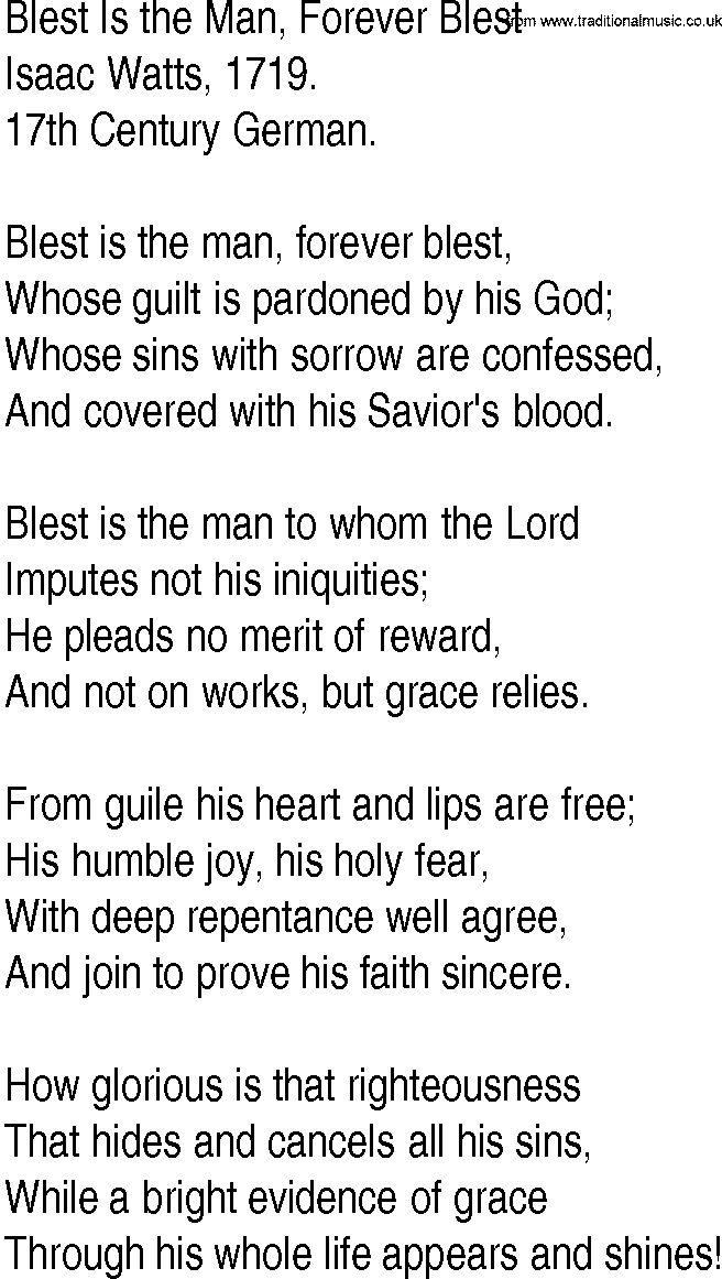 Hymn and Gospel Song: Blest Is the Man, Forever Blest by Isaac Watts lyrics