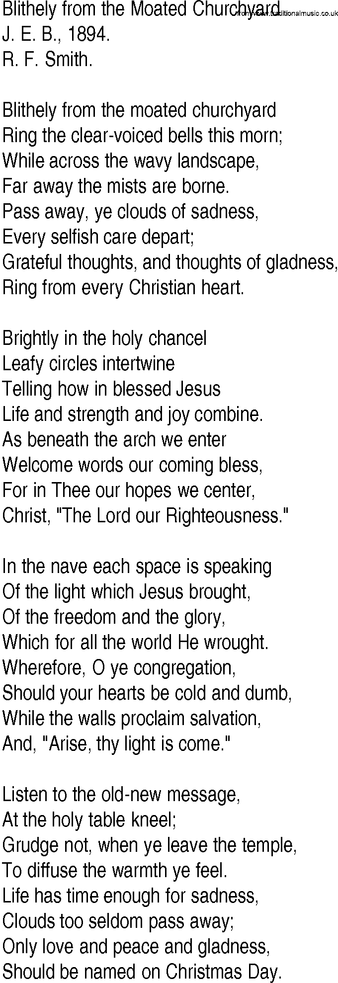 Hymn and Gospel Song: Blithely from the Moated Churchyard by J E B lyrics