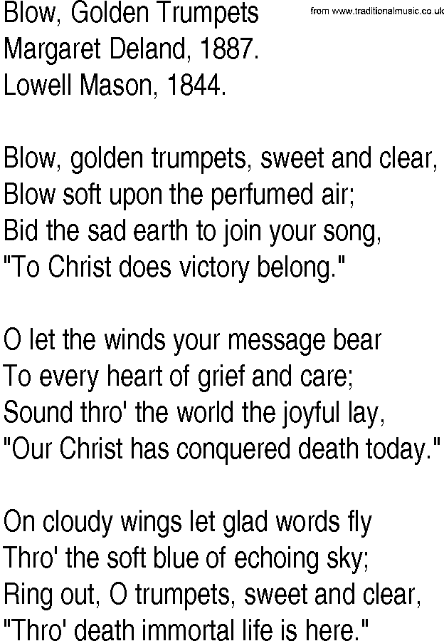 Hymn and Gospel Song: Blow, Golden Trumpets by Margaret Deland lyrics