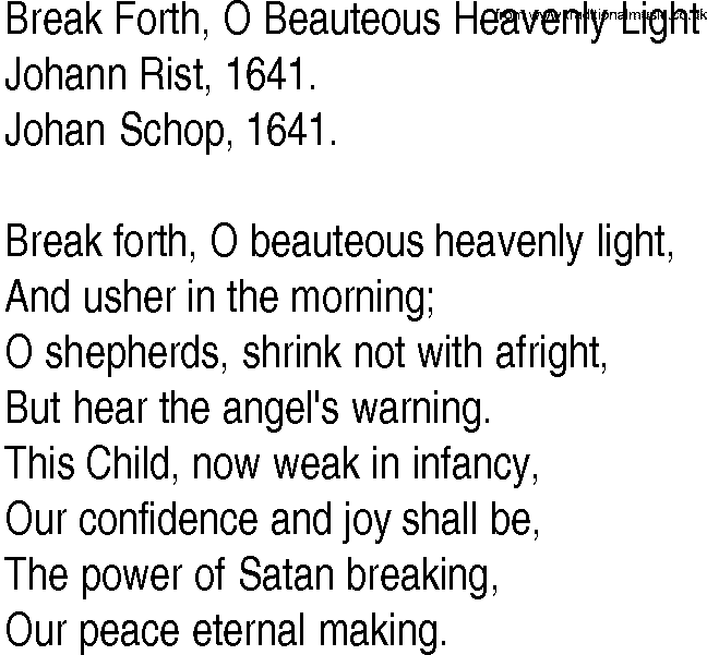 Hymn and Gospel Song: Break Forth, O Beauteous Heavenly Light by Johann Rist lyrics