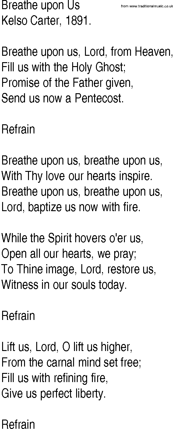 Hymn and Gospel Song: Breathe upon Us by Kelso Carter lyrics