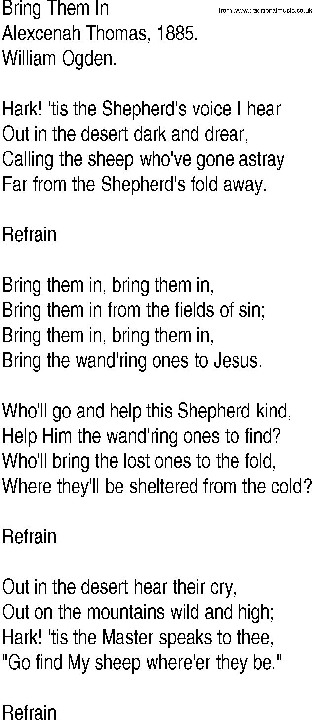 Hymn and Gospel Song: Bring Them In by Alexcenah Thomas lyrics