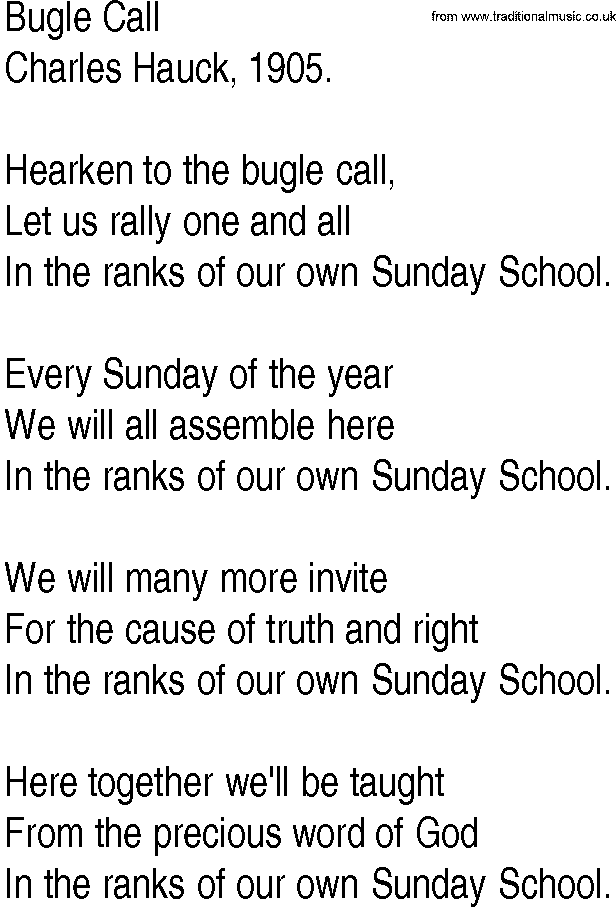 Hymn and Gospel Song: Bugle Call by Charles Hauck lyrics