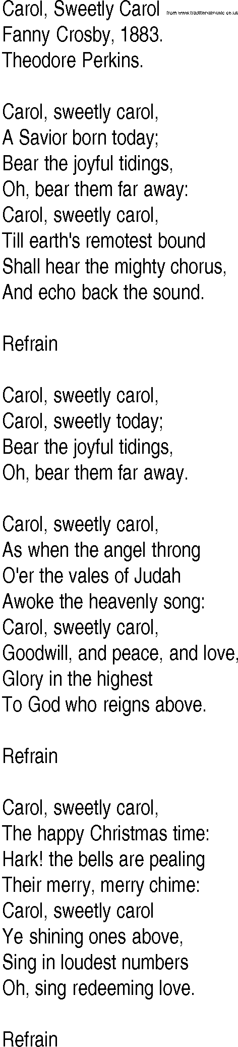 Hymn and Gospel Song: Carol, Sweetly Carol by Fanny Crosby lyrics