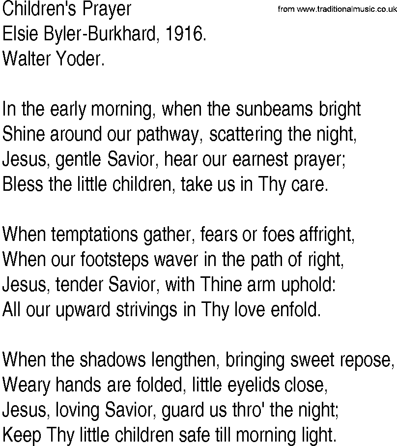 Hymn and Gospel Song: Children's Prayer by Elsie BylerBurkhard lyrics