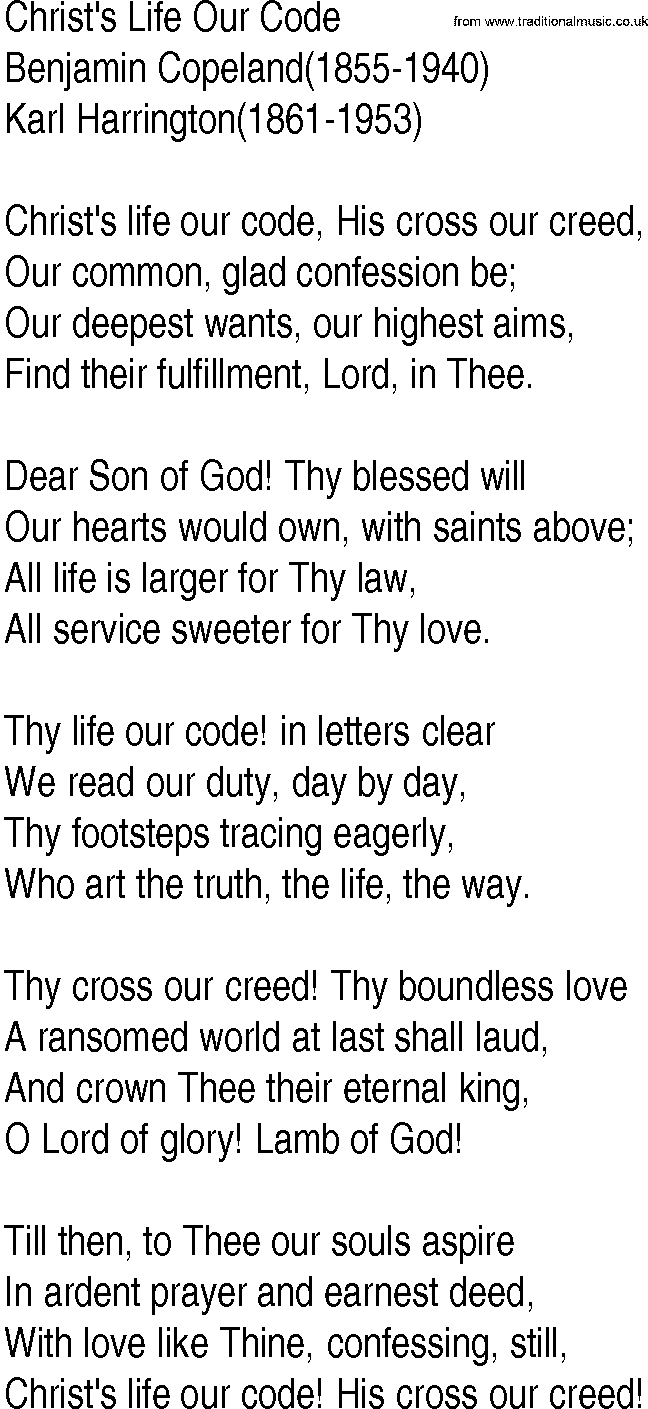 Hymn and Gospel Song: Christ's Life Our Code by Benjamin Copeland lyrics