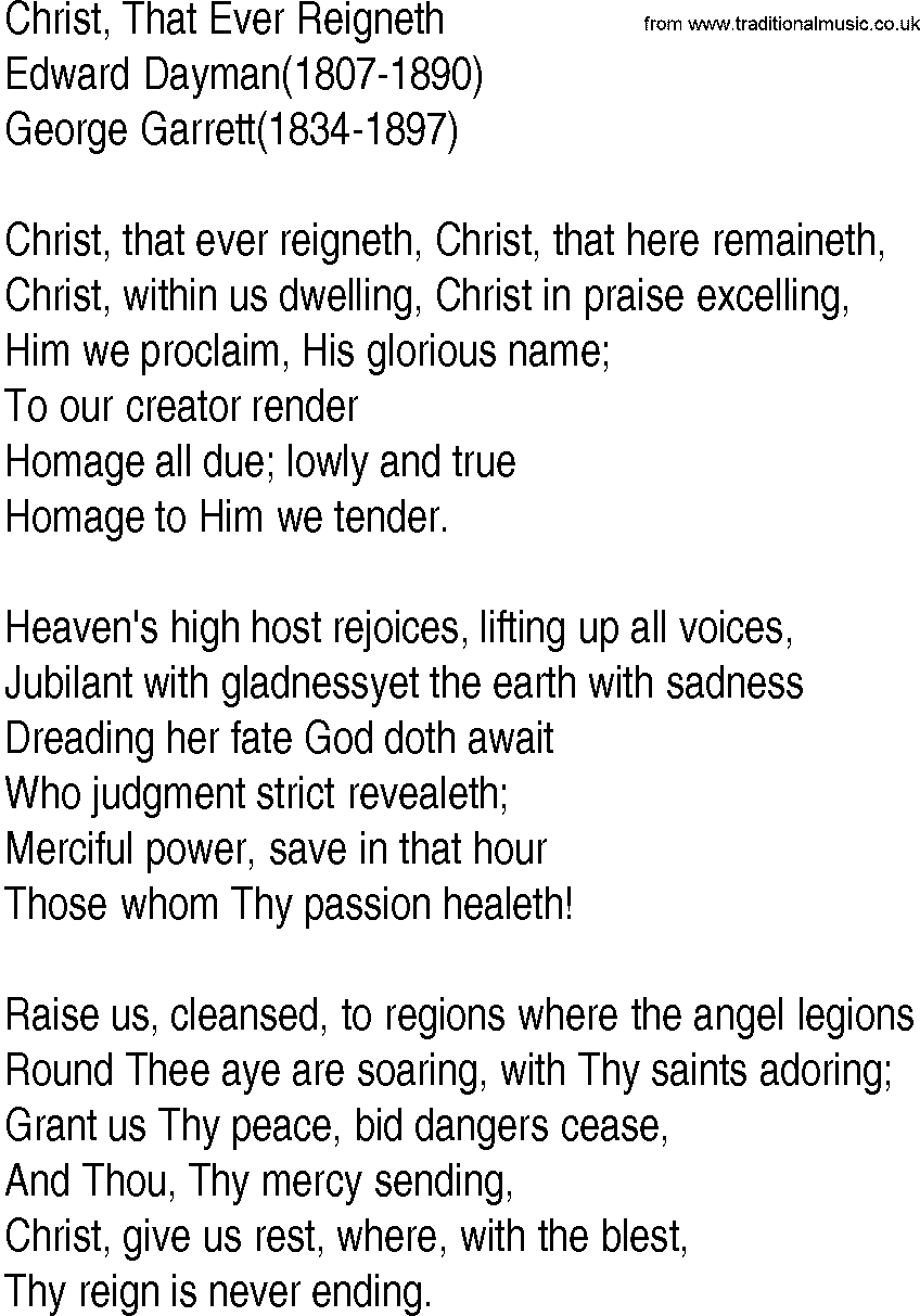 Hymn and Gospel Song: Christ, That Ever Reigneth by Edward Dayman lyrics
