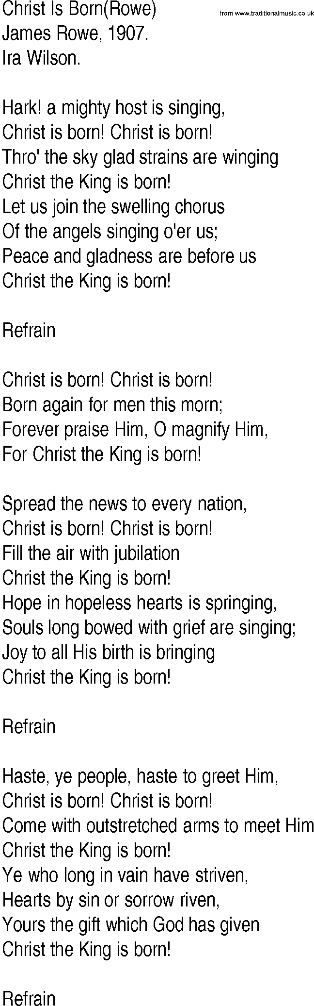 Hymn and Gospel Song: Christ Is Born(Rowe) by James Rowe lyrics