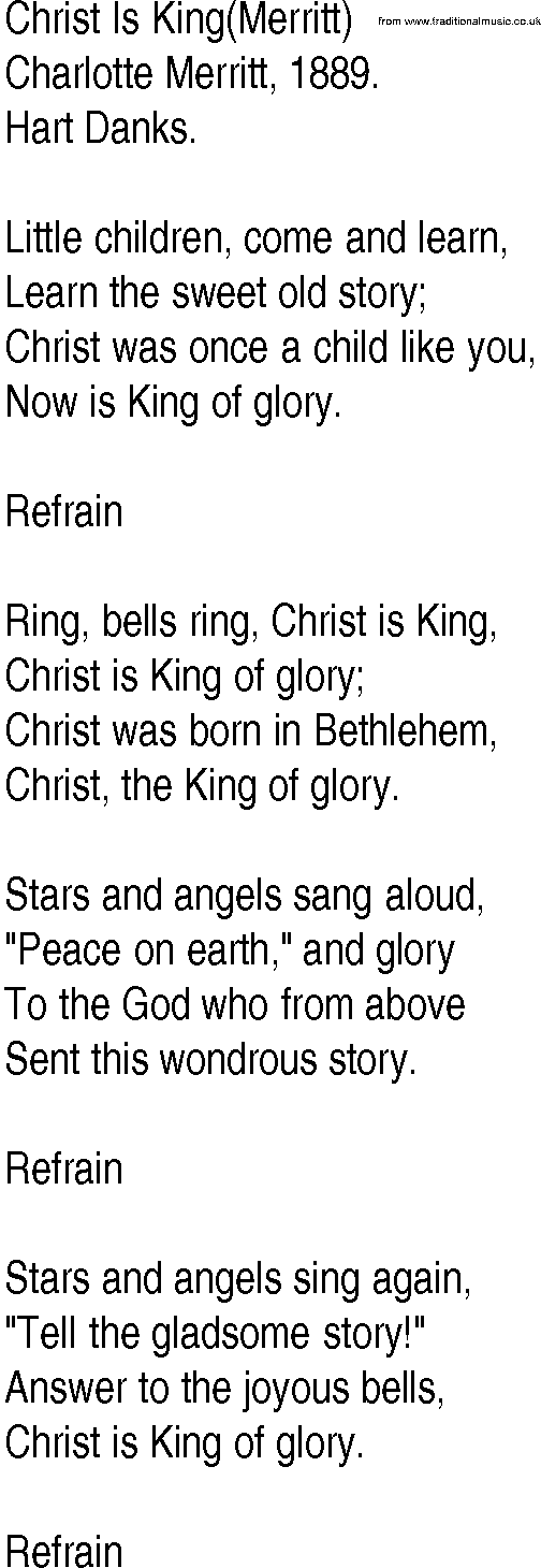 Hymn and Gospel Song: Christ Is King(Merritt) by Charlotte Merritt lyrics