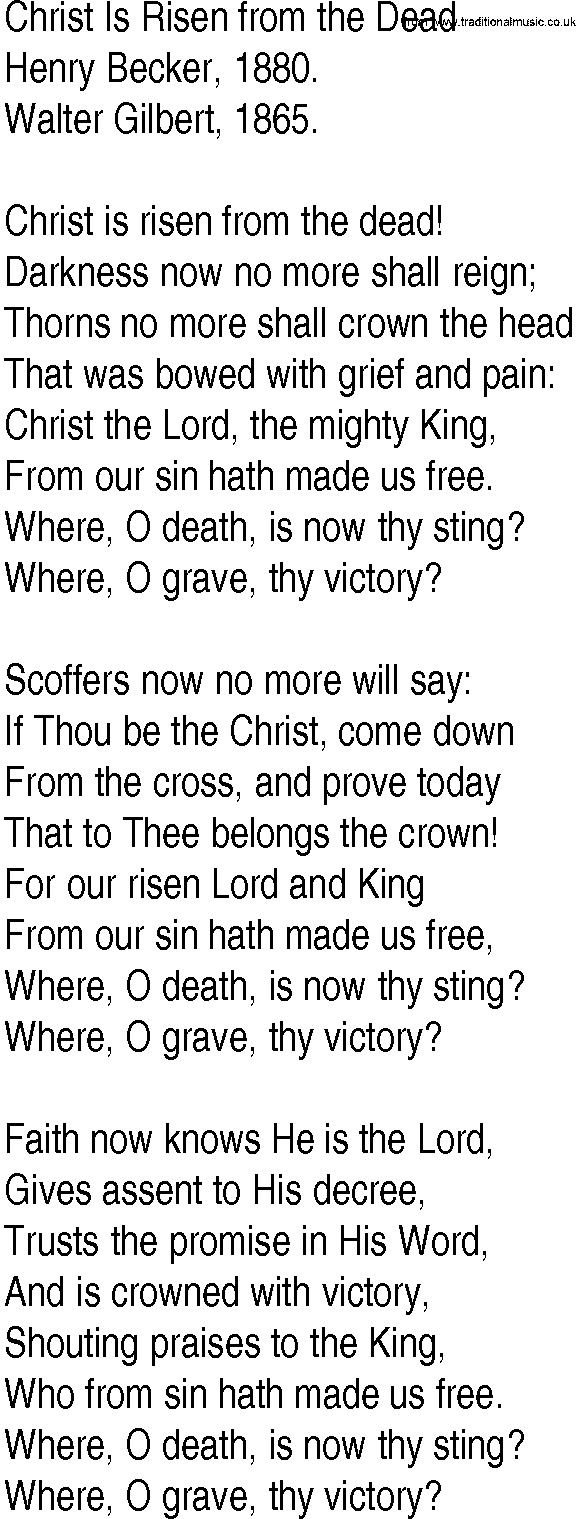 Hymn and Gospel Song: Christ Is Risen from the Dead by Henry Becker lyrics