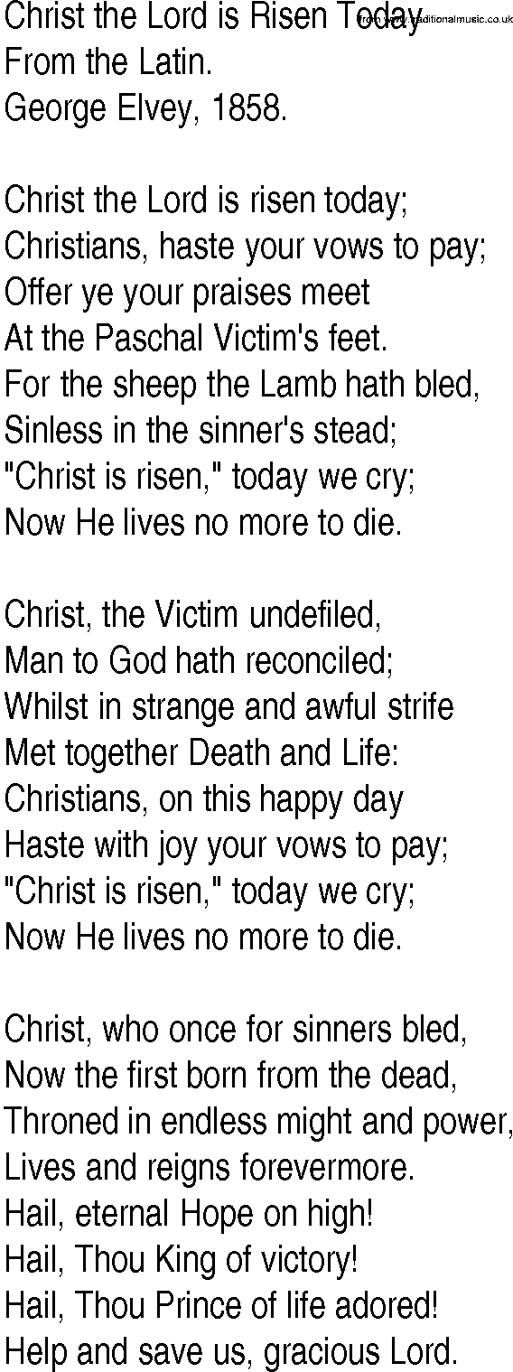 Hymn and Gospel Song: Christ the Lord is Risen Today by From the Latin lyrics
