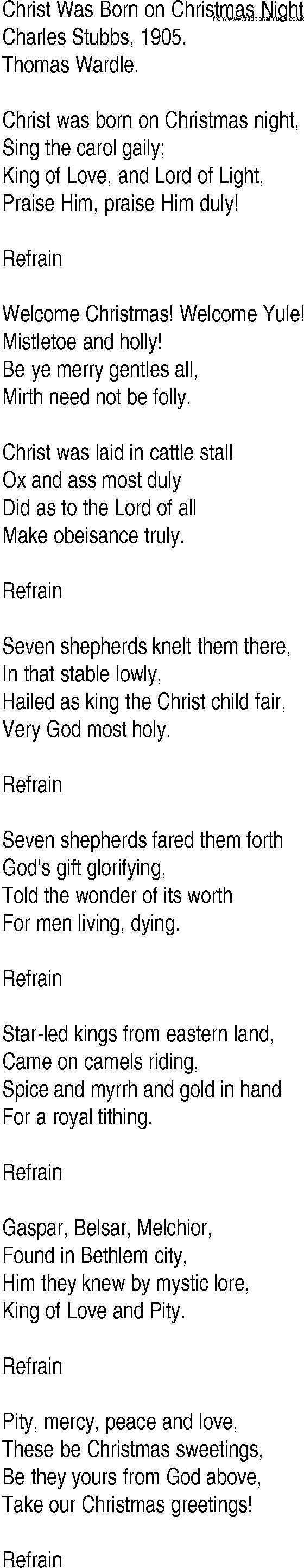 Hymn and Gospel Song: Christ Was Born on Christmas Night by Charles Stubbs lyrics