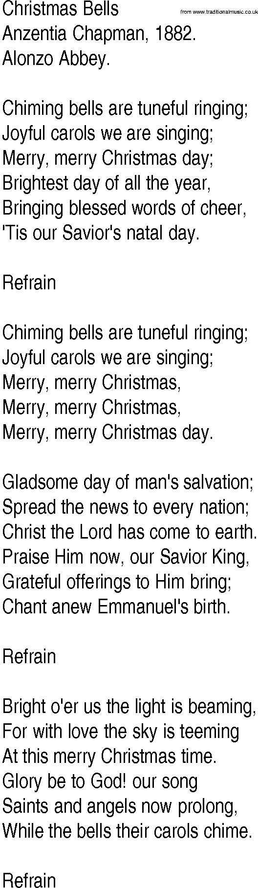 Hymn and Gospel Song: Christmas Bells by Anzentia Chapman lyrics