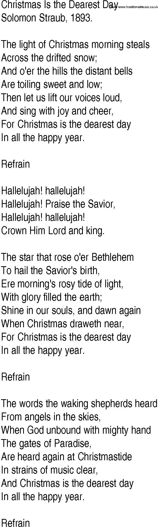 Hymn and Gospel Song: Christmas Is the Dearest Day by Solomon Straub lyrics