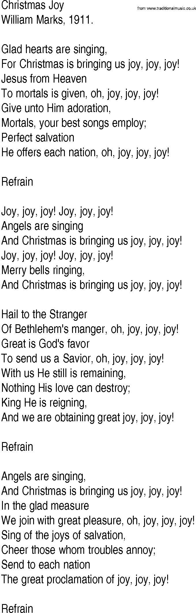 Hymn and Gospel Song: Christmas Joy by William Marks lyrics