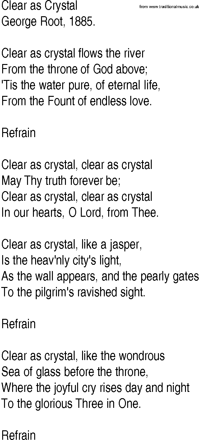 Hymn and Gospel Song: Clear as Crystal by George Root lyrics