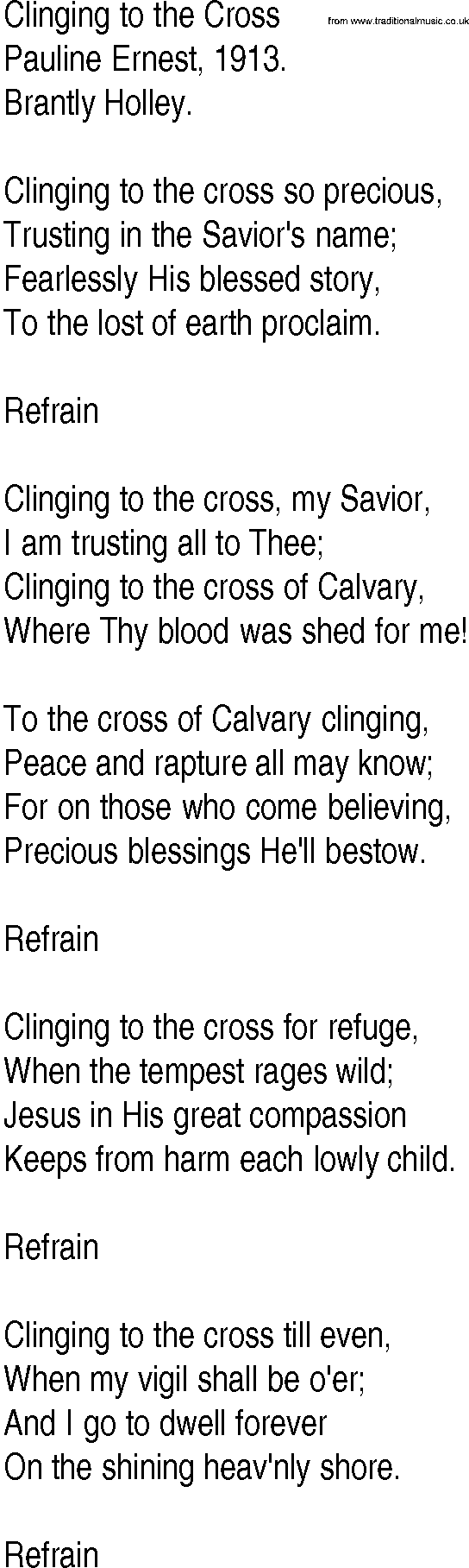 Hymn and Gospel Song: Clinging to the Cross by Pauline Ernest lyrics