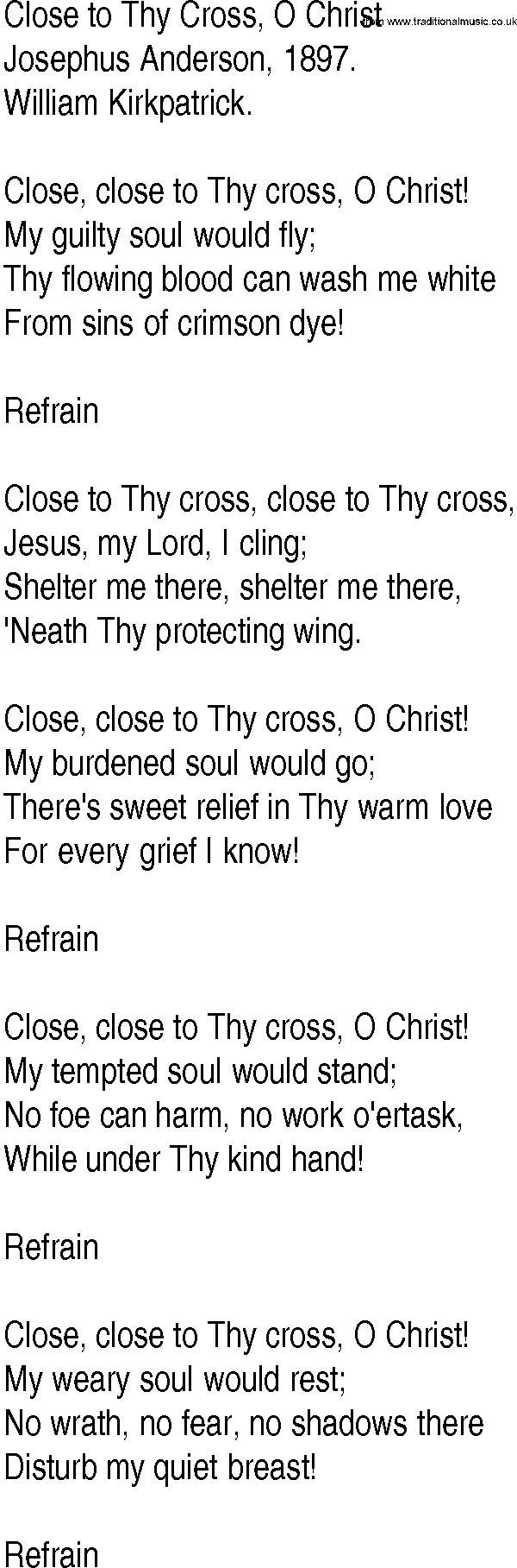 Hymn and Gospel Song: Close to Thy Cross, O Christ by Josephus Anderson lyrics