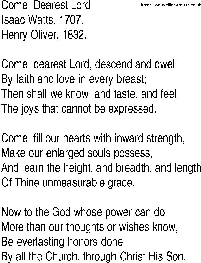 Hymn and Gospel Song: Come, Dearest Lord by Isaac Watts lyrics