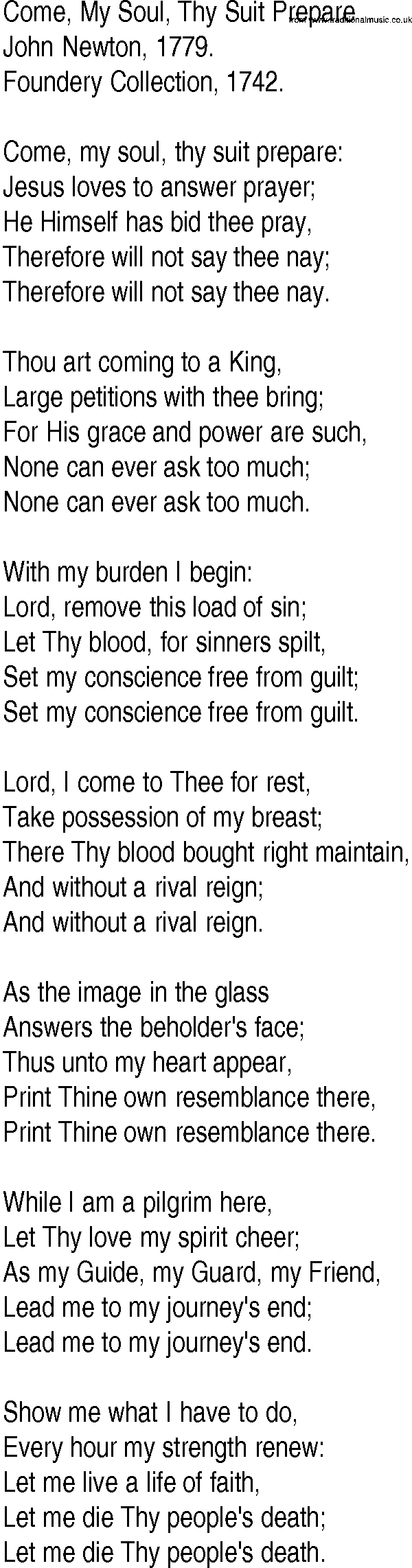 Hymn and Gospel Song: Come, My Soul, Thy Suit Prepare by John Newton lyrics