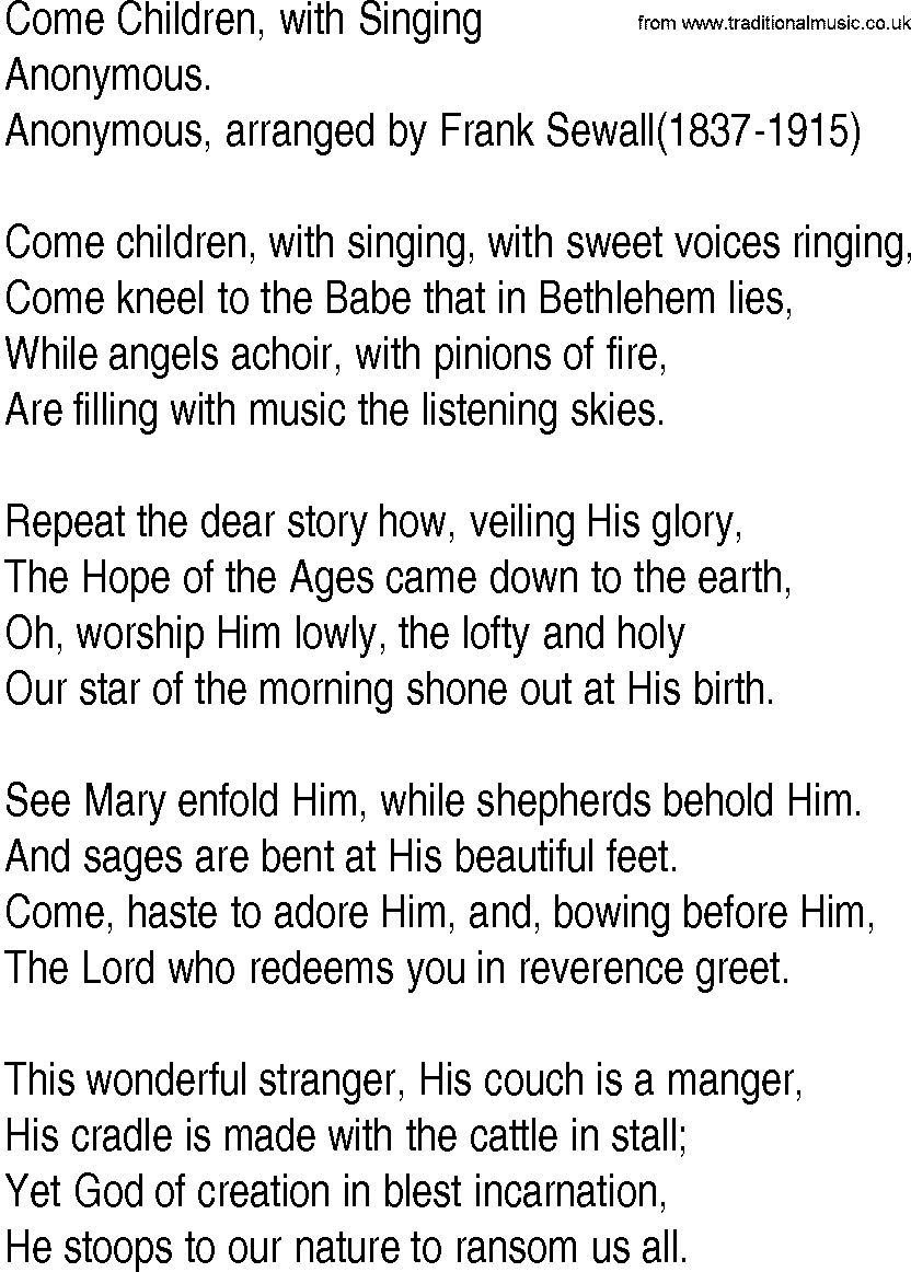 Hymn and Gospel Song: Come Children, with Singing by Anonymous lyrics