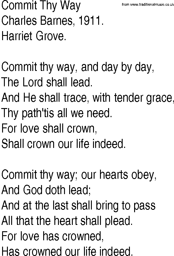 Hymn and Gospel Song: Commit Thy Way by Charles Barnes lyrics