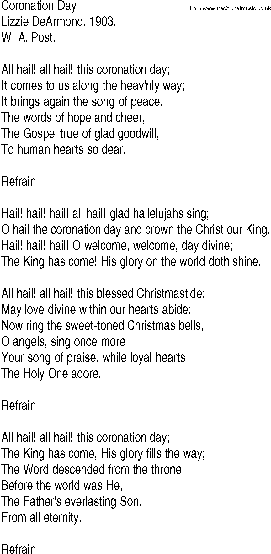 Hymn and Gospel Song: Coronation Day by Lizzie DeArmond lyrics