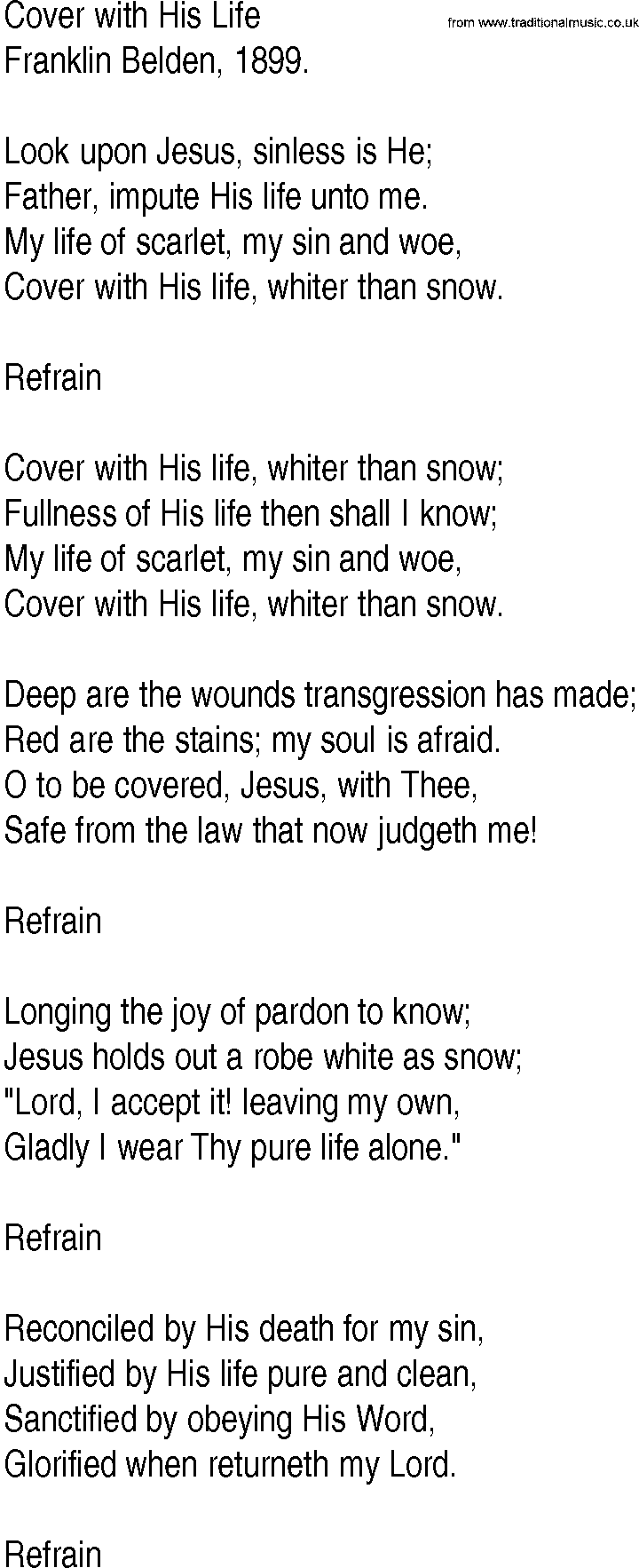 Hymn and Gospel Song: Cover with His Life by Franklin Belden lyrics