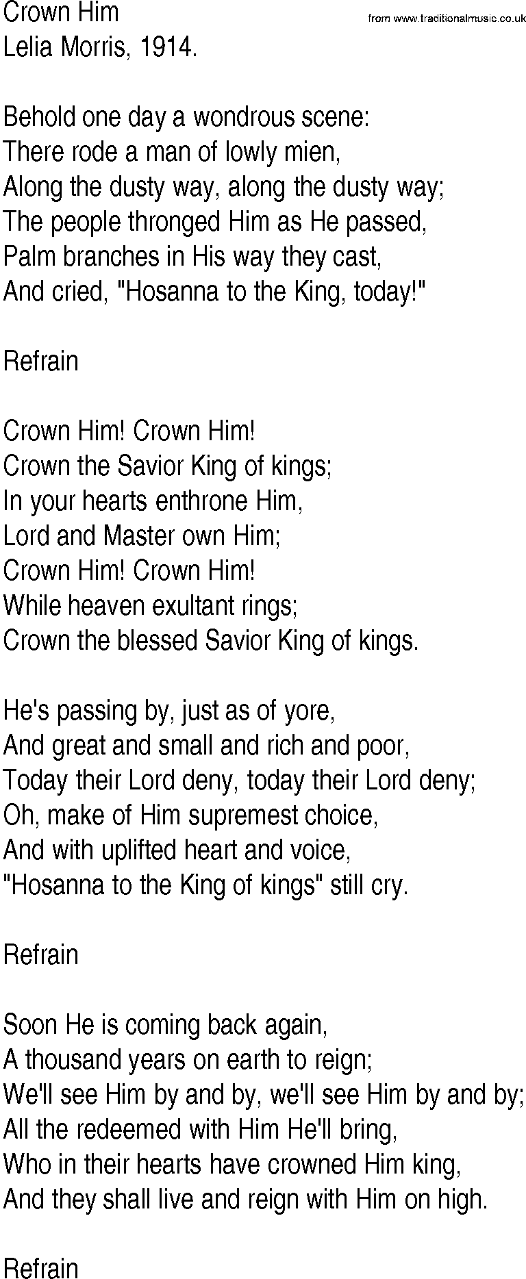 Hymn and Gospel Song: Crown Him by Lelia Morris lyrics
