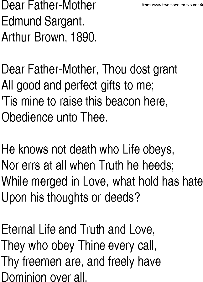 Hymn and Gospel Song: Dear Father-Mother by Edmund Sargant lyrics