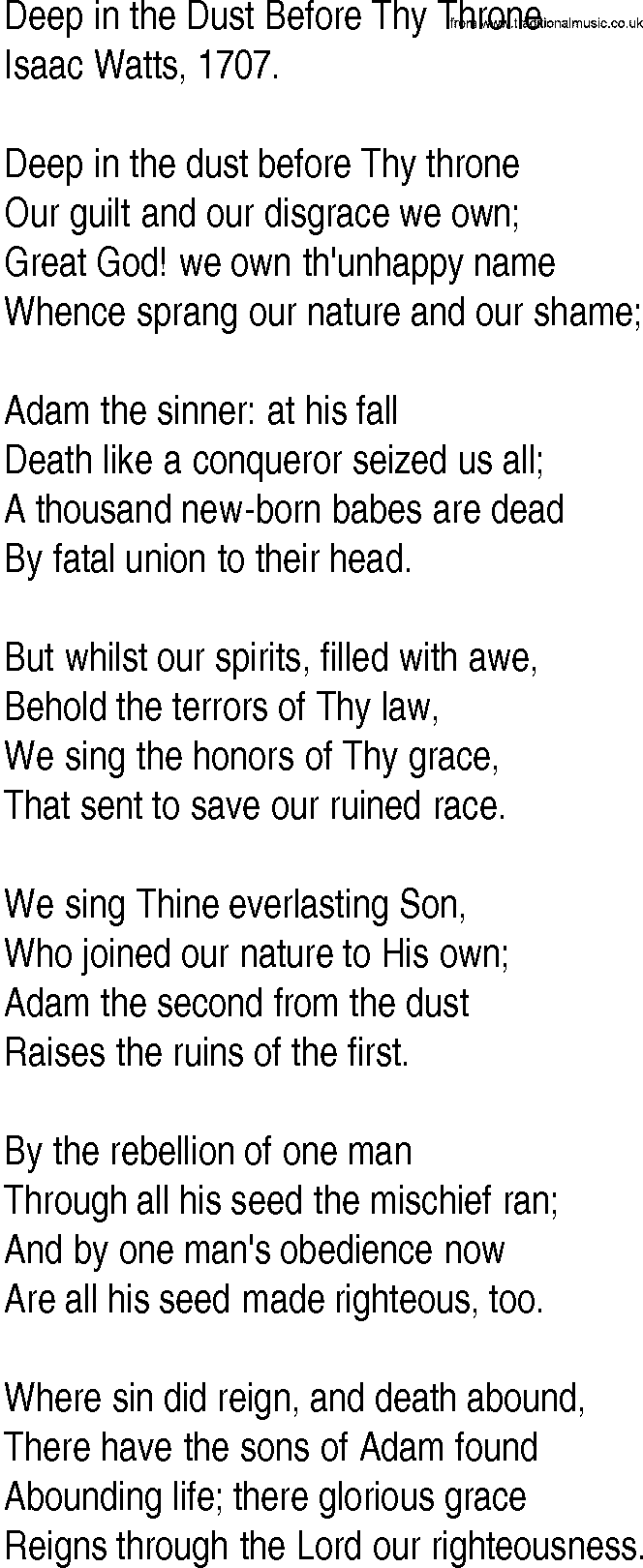 Hymn and Gospel Song: Deep in the Dust Before Thy Throne by Isaac Watts lyrics