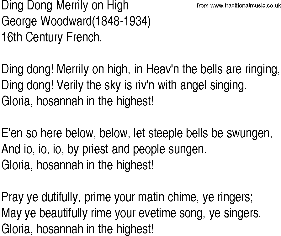 Hymn and Gospel Song: Ding Dong Merrily on High by George Woodward lyrics