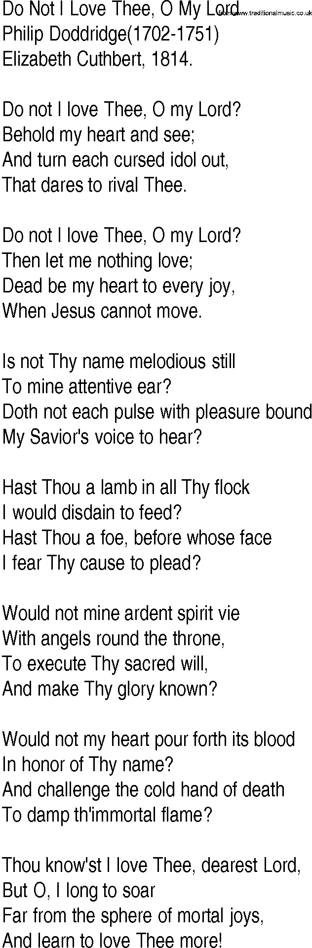 Hymn and Gospel Song: Do Not I Love Thee, O My Lord by Philip Doddridge lyrics