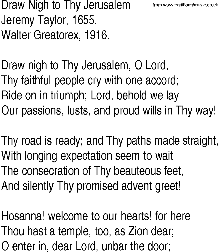 Hymn and Gospel Song: Draw Nigh to Thy Jerusalem by Jeremy Taylor lyrics