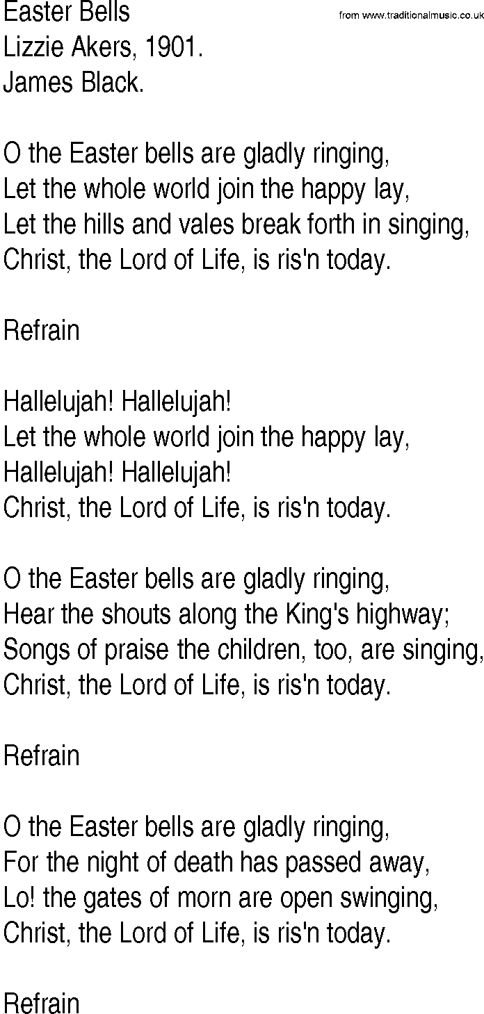 Hymn and Gospel Song: Easter Bells by Lizzie Akers lyrics