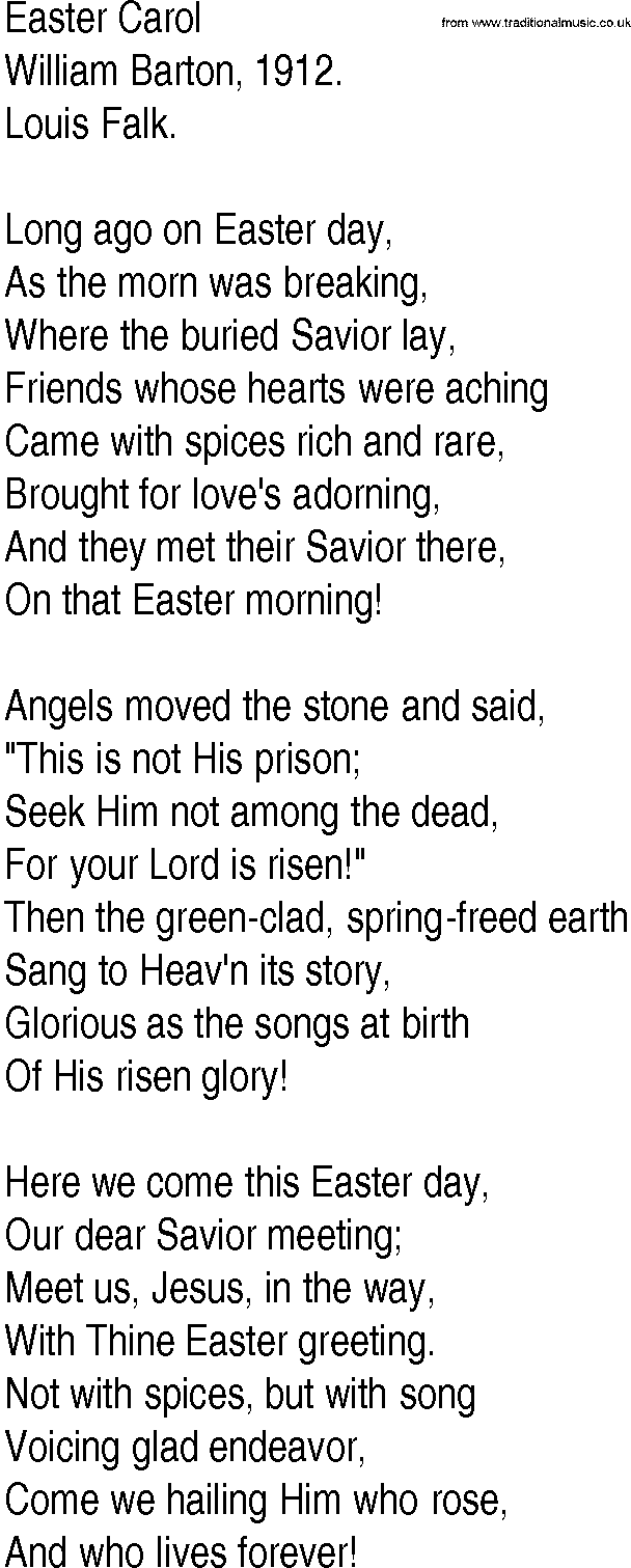 Hymn and Gospel Song: Easter Carol by William Barton lyrics