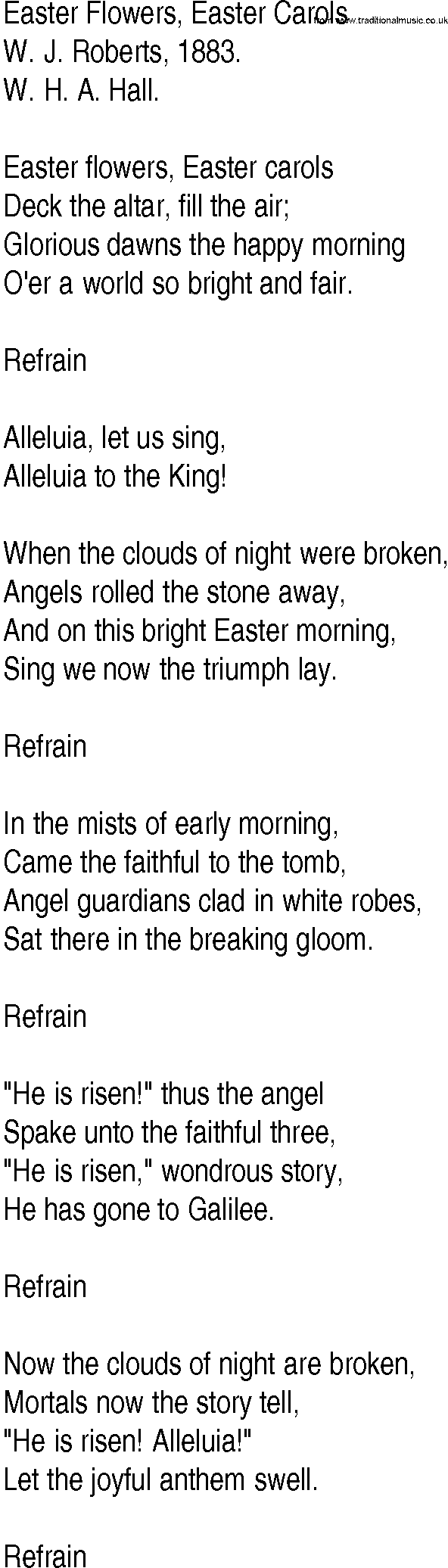 Hymn and Gospel Song: Easter Flowers, Easter Carols by W J Roberts lyrics