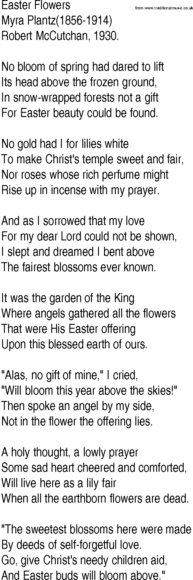 Hymn and Gospel Song: Easter Flowers by Myra Plantz lyrics