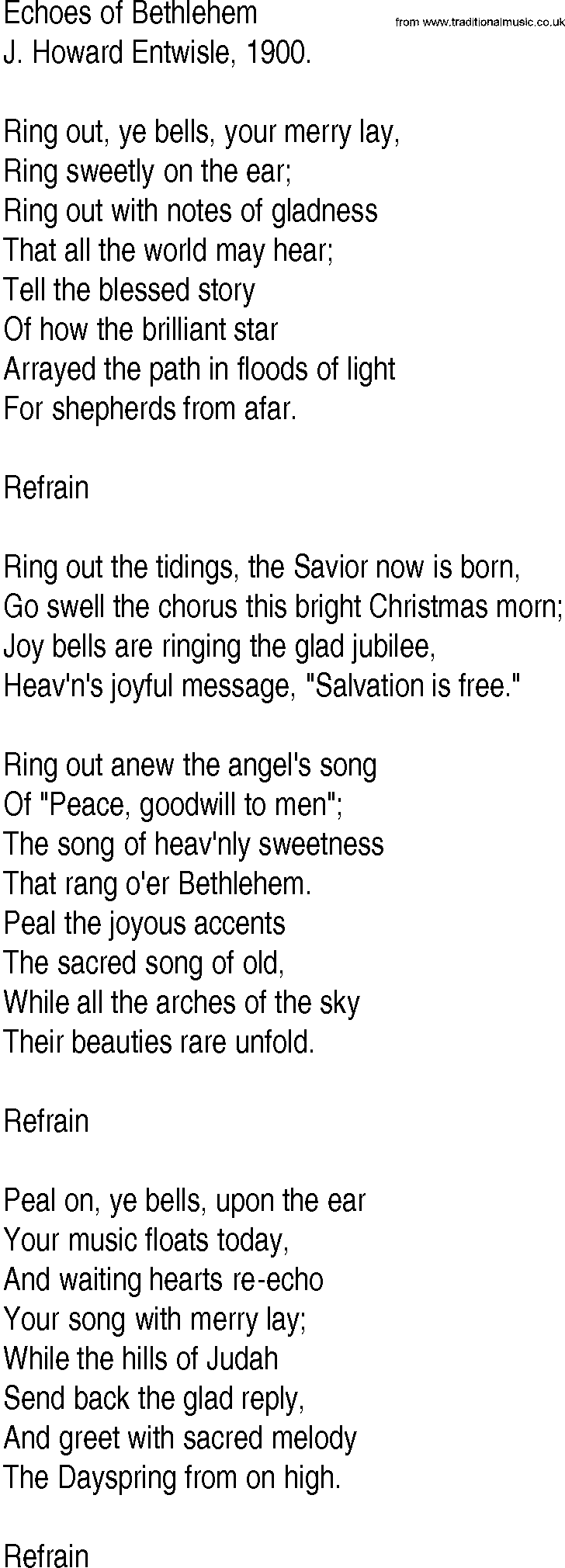 Hymn and Gospel Song: Echoes of Bethlehem by J Howard Entwisle lyrics