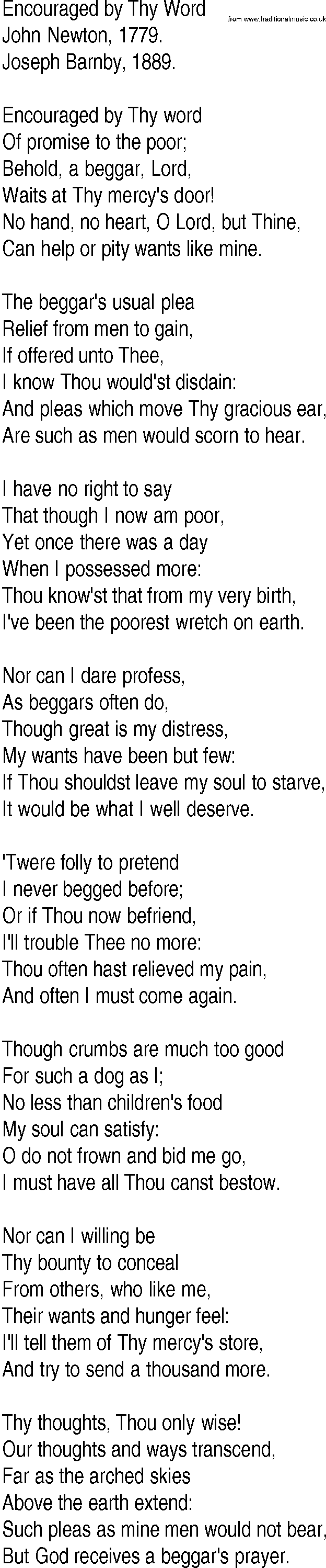 Hymn and Gospel Song: Encouraged by Thy Word by John Newton lyrics