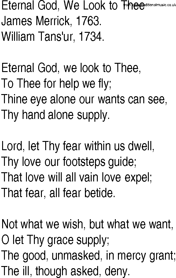 Hymn and Gospel Song: Eternal God, We Look to Thee by James Merrick lyrics